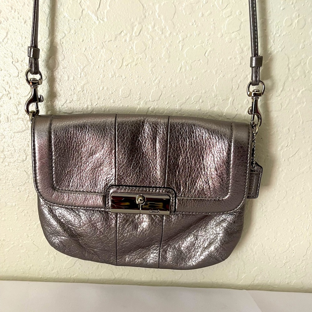 Coach Silver/pewter clutch/crossbody purse
